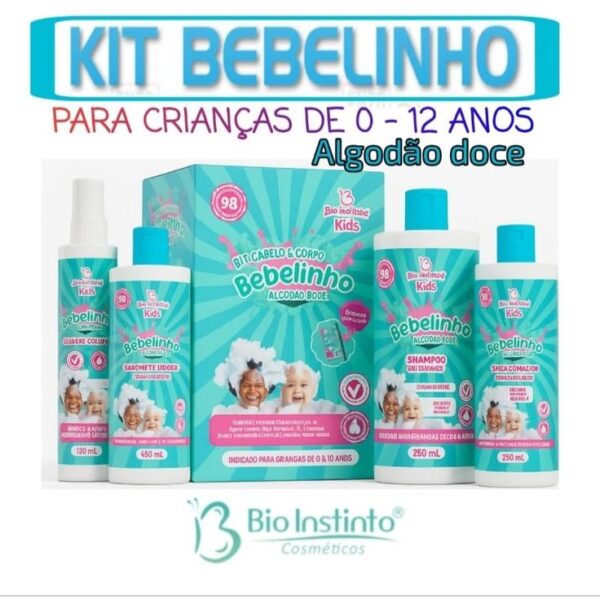 Kit Bebelinho Bio Instinto Kids Algodão Doce – Shampoo, Condicionador, Sabonete e Colônia 0 a 12 Anos